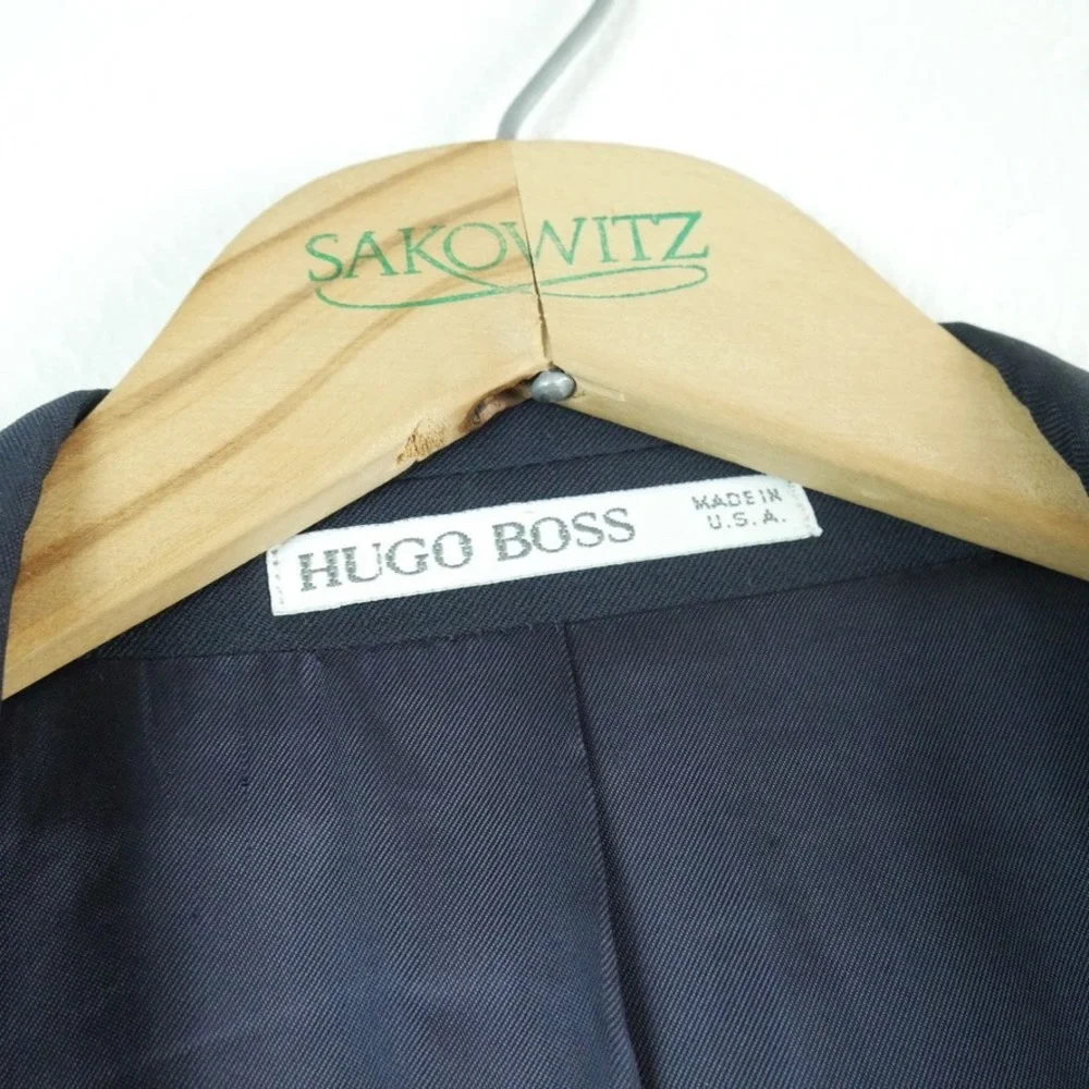 Hugo Boss Navy Blue Double Breasted Wool Blazer Jacket 44R Vintage Oversized 90s
